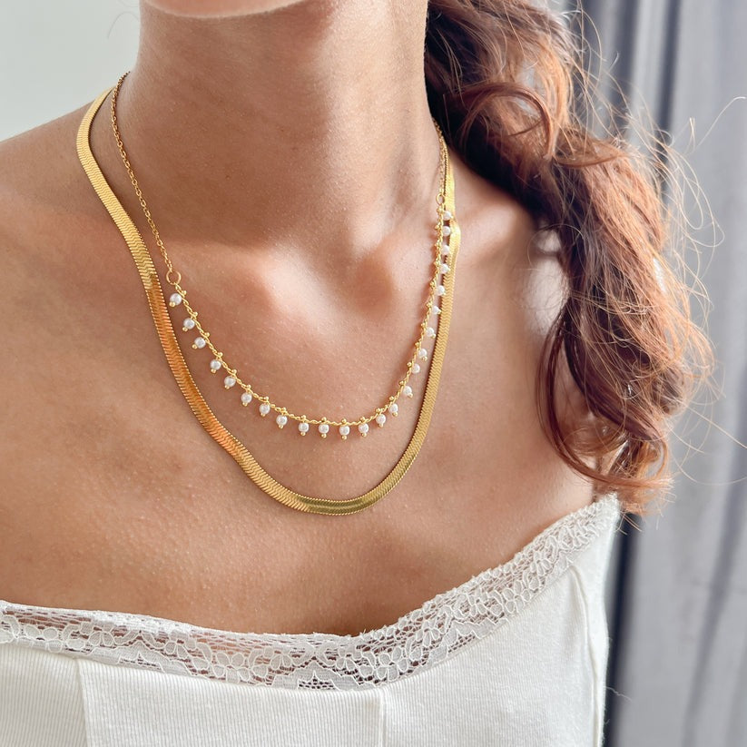 Luxe Snake Choker & Parel Sieradenset | 18K Goud