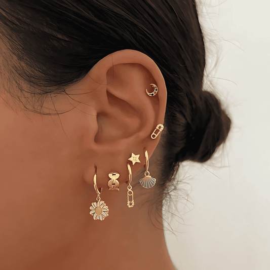 18K GOUDEN HOOP- EN HANGENDE OORBELLENSET
