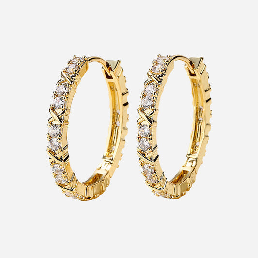 Zirconia Cross oorbellen | 18K Goud