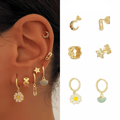 18K GOUDEN HOOP- EN HANGENDE OORBELLENSET