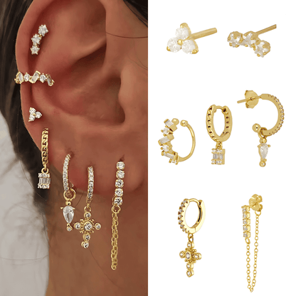 18K GOUDEN HOOP- EN HANGENDE OORBELLENSET