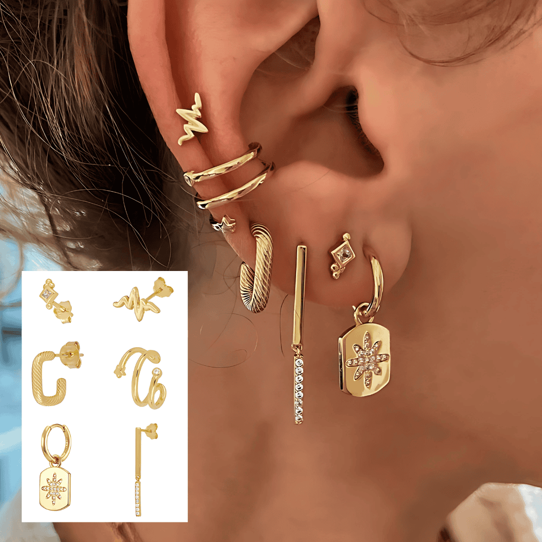 18K GOUDEN HOOP- EN HANGENDE OORBELLENSET
