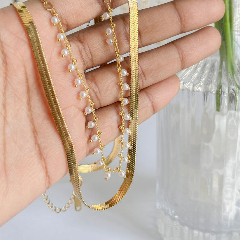 Luxe Snake Choker & Parel Sieradenset | 18K Goud