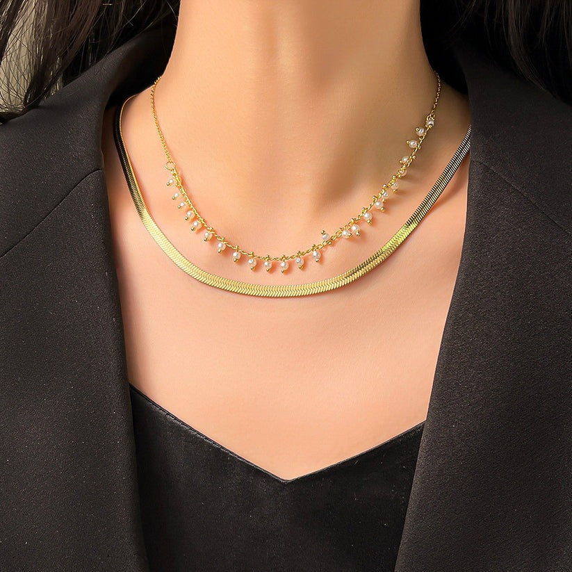 Luxe Snake Choker & Parel Sieradenset | 18K Goud