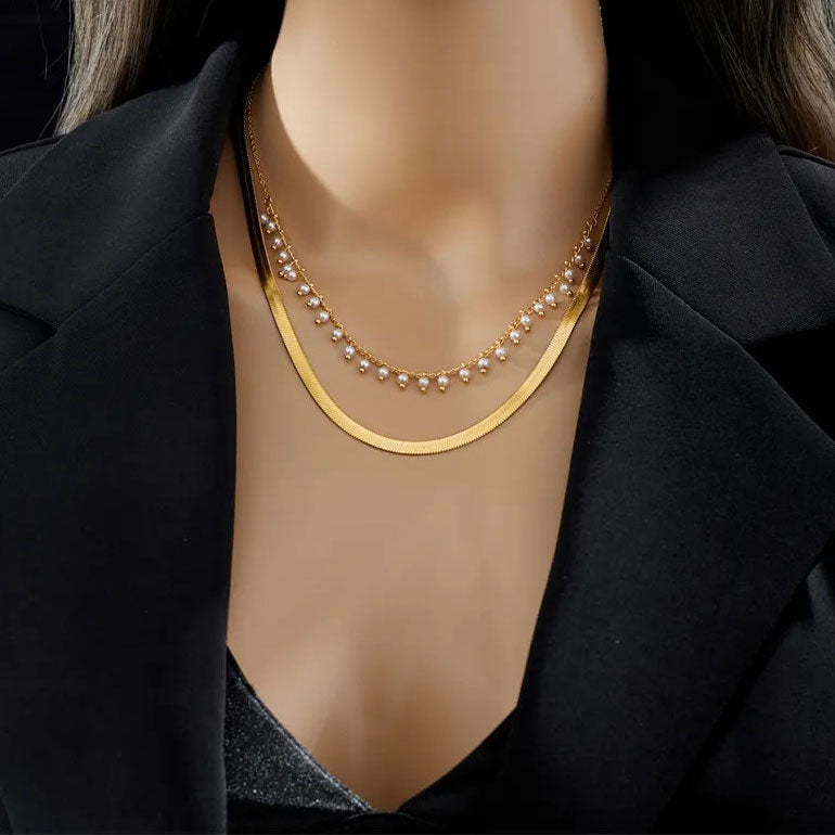 Luxe Snake Choker & Parel Sieradenset | 18K Goud