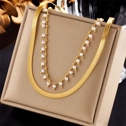 Luxe Snake Choker & Parel Sieradenset | 18K Goud
