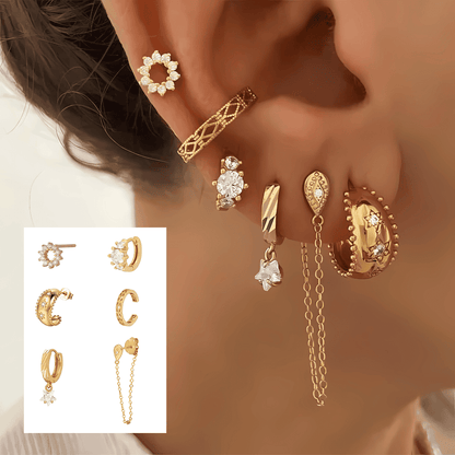 18K GOUDEN HOOP- EN HANGENDE OORBELLENSET