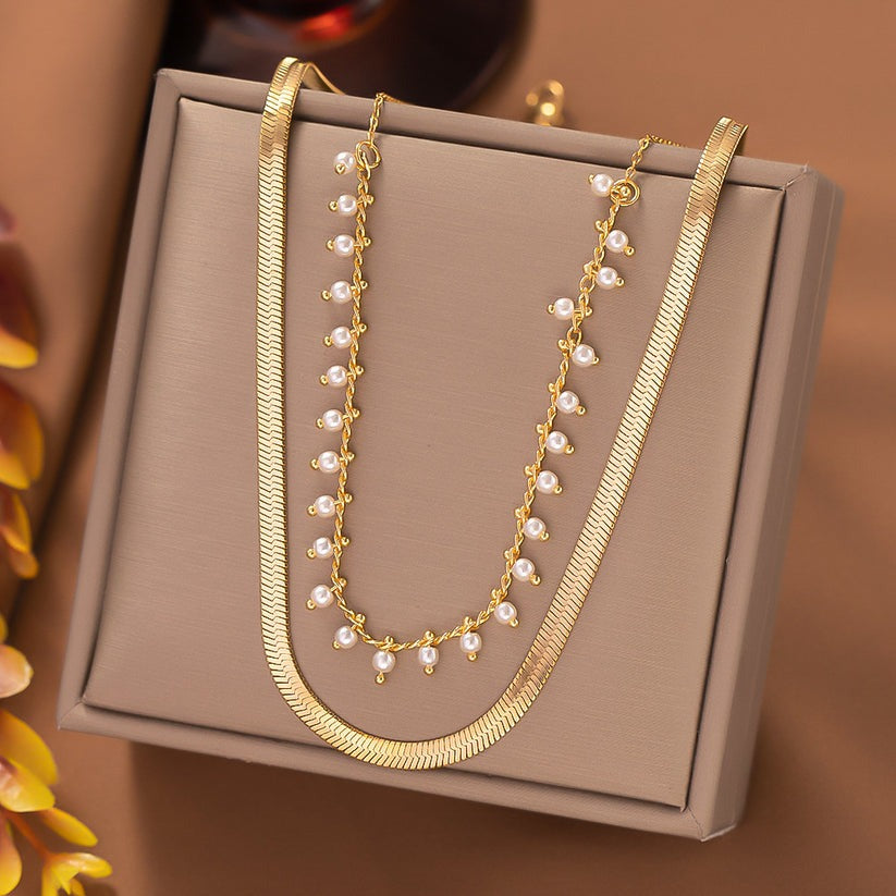 Luxe Snake Choker & Parel Sieradenset | 18K Goud