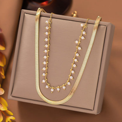 Luxe Snake Choker & Parel Sieradenset | 18K Goud